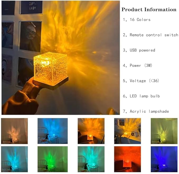 Wave Lamp, Wave Light Cube, Aurora Glow Lamp Crystal Night Light, Romantic Lamp for Room Decor, LED Wave Lights, Room Decor for Kids